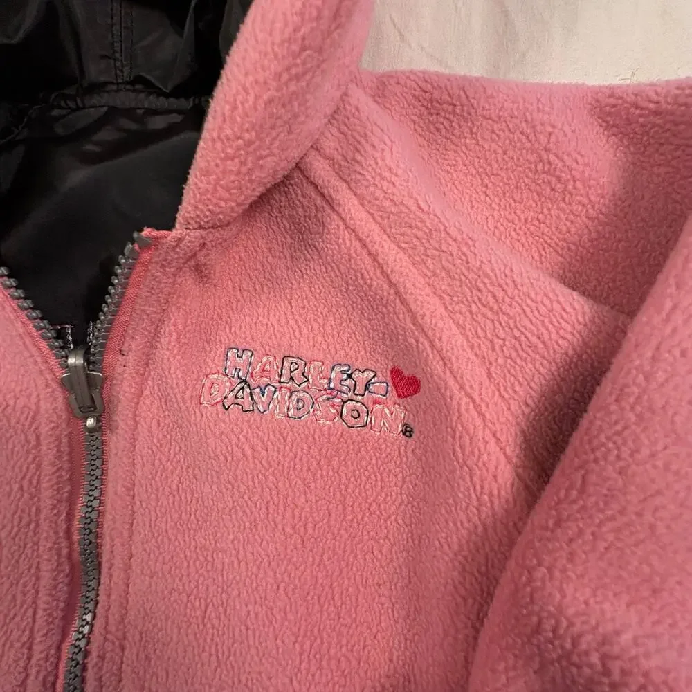 Harley-Davidson Reversible Hoodie Jacket Girls 4T Black Pink Biker Coat